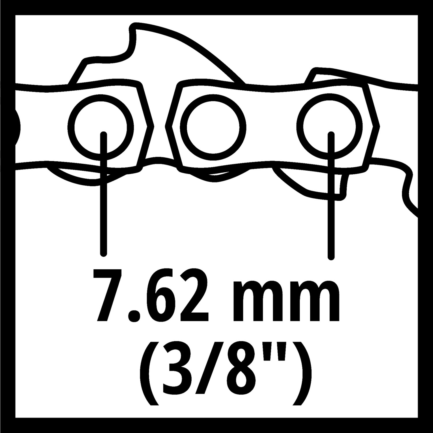Detailaufnahme Einhell Ersatzkette: Kettenteilung 7,62 mm (3/8 Zoll) für Kettensägen-Zubehör.