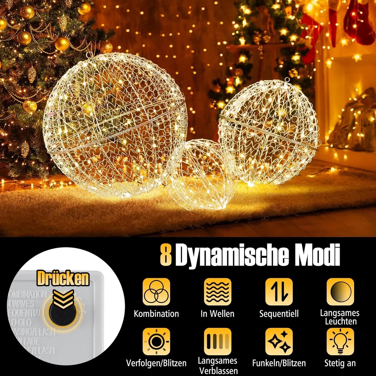 COSTWAY beleuchtete Weihnachtskugeln 3er Set 3 Lichtfarben 8 Modi kaufen bei OBI