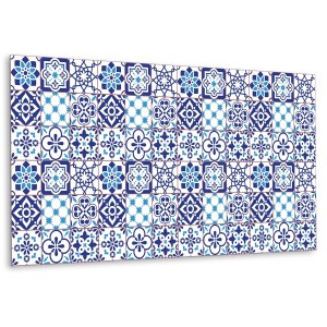 Wandpaneel Azulejo mit blau-weißem Fliesenmuster, selbstklebend, 100x50 cm.