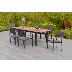 Merxx Gartenmöbel-Set Paxos, 7-teilig mit Tisch und 6 Stühlen aus Aluminium und Akazienholz.