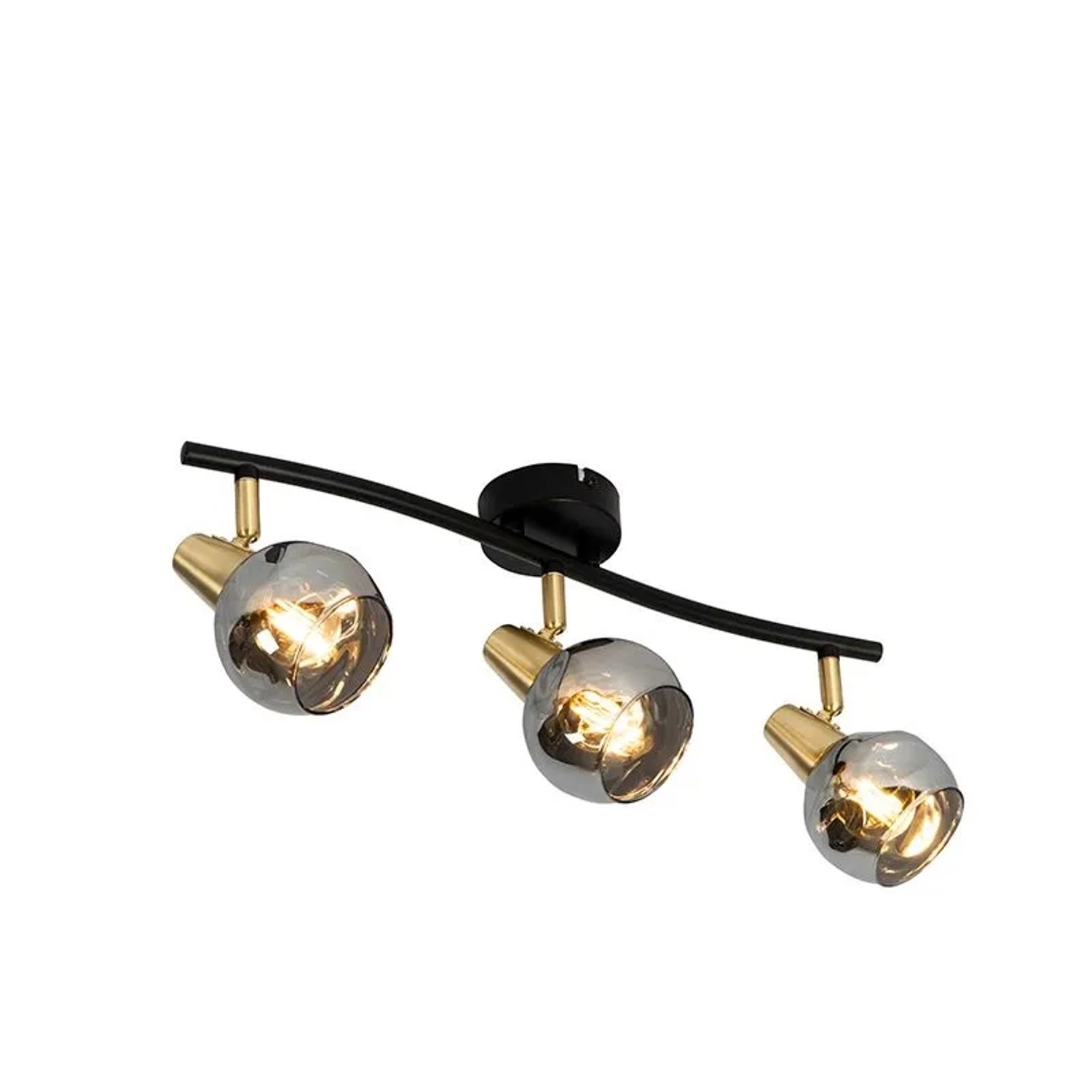 QAZQA Deckenleuchte Gold 45 cm mit Rauchglas 3 Flammig Vidro