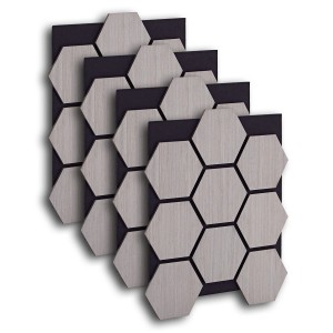 Homestyle4u Akustikpaneele Grau, 4 Wandpaneele in Holz Hexagon Design, 76x62cm