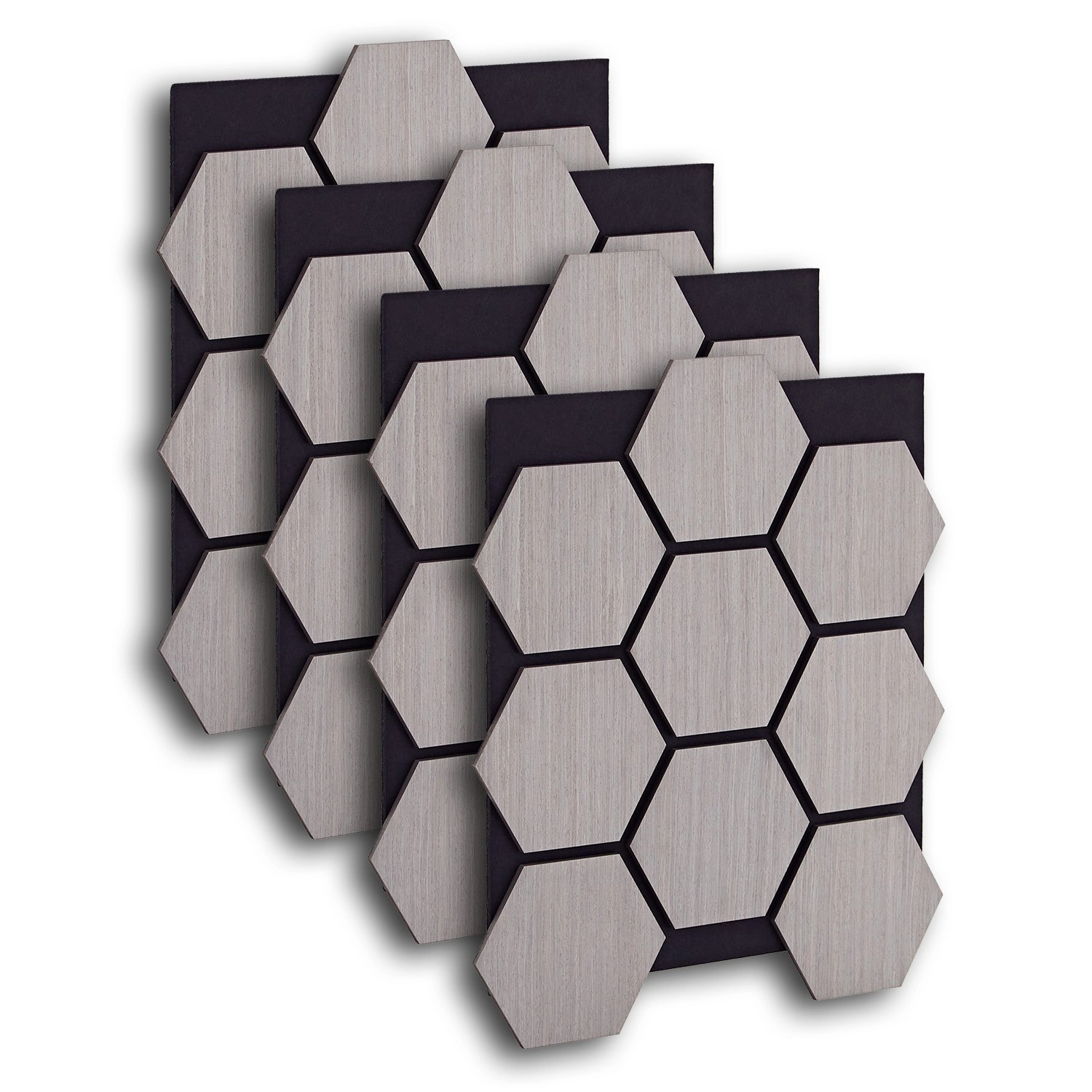 Thumbnail - Homestyle4u Akustikpaneele Grau 4 Wandpaneele Holz Hexagon 76 x 62 cm Stück