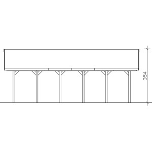 Skizze Satteldach-Carport Wallgau, 620x900 cm, mit Dachlattung, Seitenansicht mit Höhenangabe.