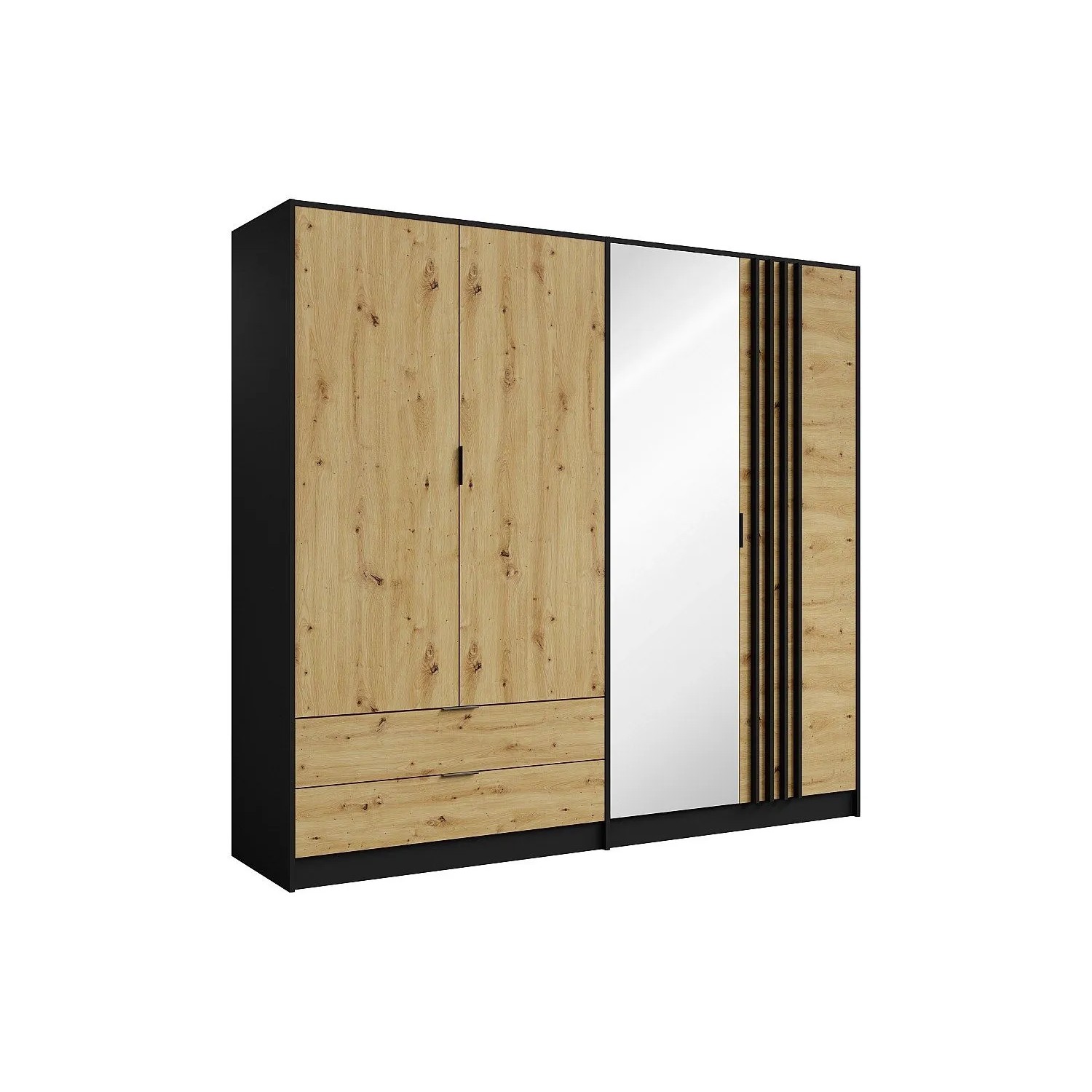 Vente-unique Kleiderschrank Tunalo Schwarz  Naturfarben Hell 220.5 cm