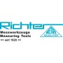 Richter Logo für Messwerkzeuge: Stahlmaßband 30m. Schriftzug Messwerkzeuge Measuring Tools seit 1920, Metri Qualität.