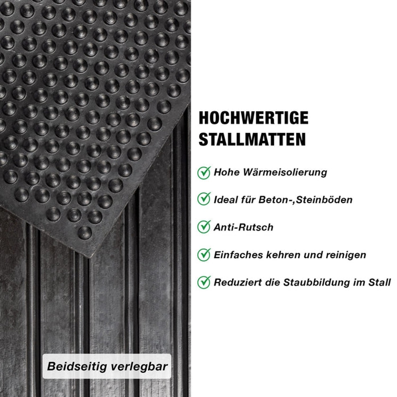 KARAT Stallmatte Noppen, Drainagematte 183x122 cm, robust und rutschfest für Stall, Garage und Lager.