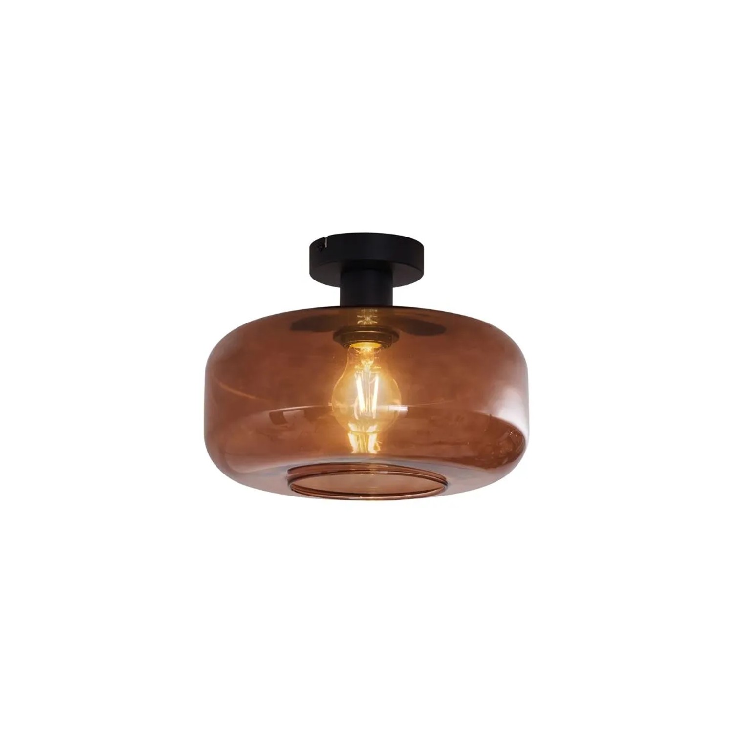 QAZQA Retro Deckenleuchte Schwarz mit Bronzeglas Bizle