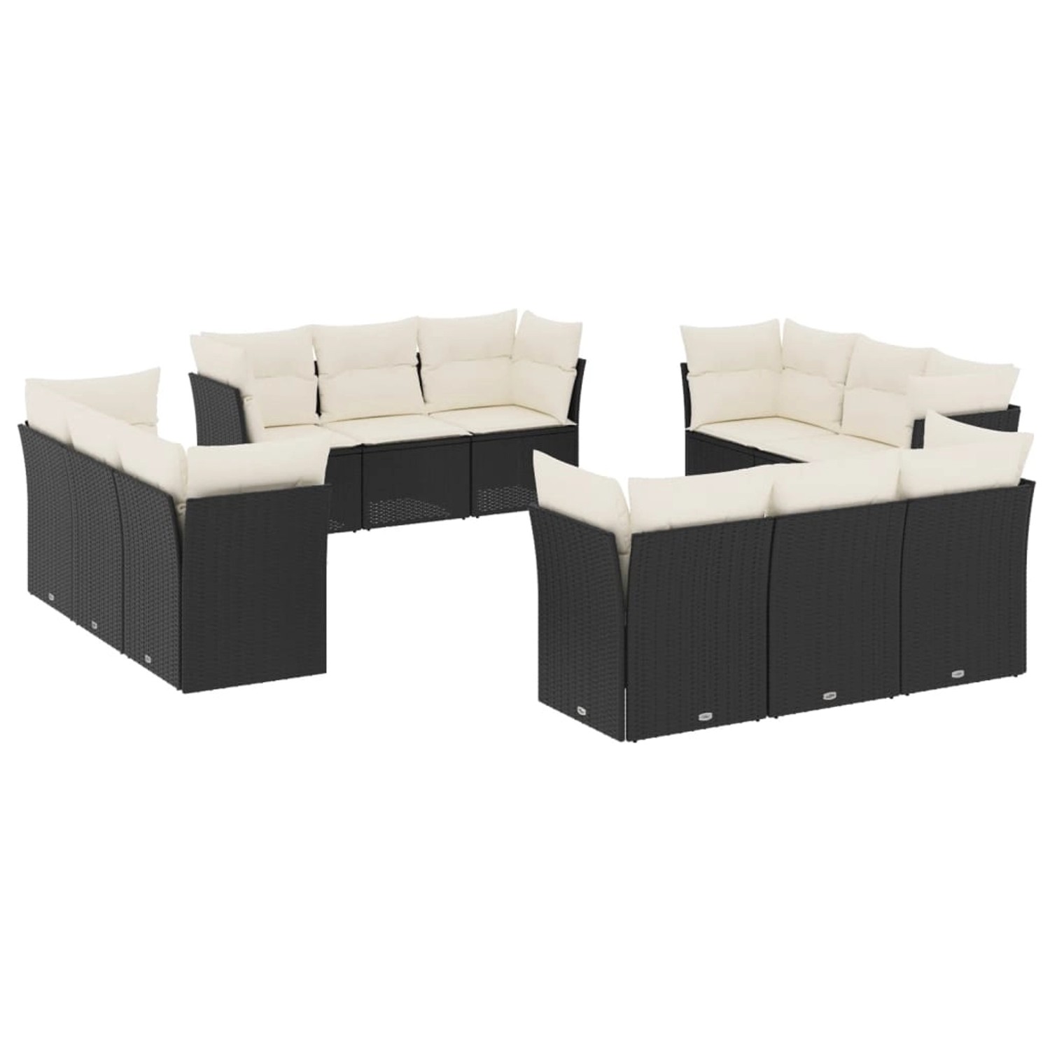 vidaXL 12-tlg Garten-Sofagarnitur mit Kissen Schwarz Poly Rattan Modell 84 günstig online kaufen