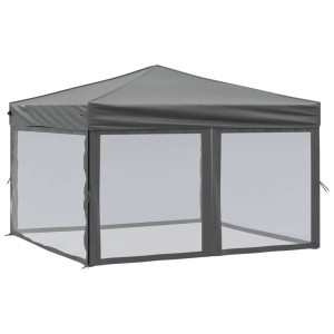 Anthrazitfarbenes, faltbares Partyzelt 3x3 m mit Seitenwänden für Outdoor-Events.