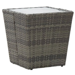Grauer vidaXL Beistelltisch aus Rattan mit Glasplatte, ideal für Garten und Terrasse.