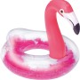 Aufblasbarer Schwimmring im Flamingo-Design (107x80cm) mit Federn im transparenten Ring.