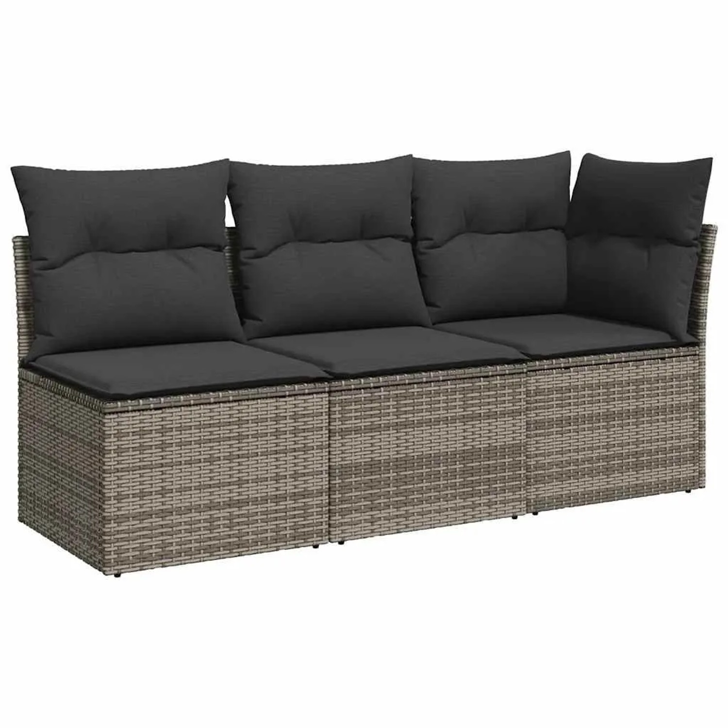 vidaXL Gartensofa mit Kissen 3-Sitzer Grau Poly Rattan 366138