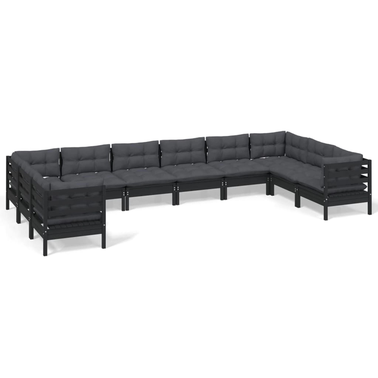 vidaXL 10-tlg Garten-Lounge-Set mit Kissen Schwarz Kiefernholz Modell 8 günstig online kaufen