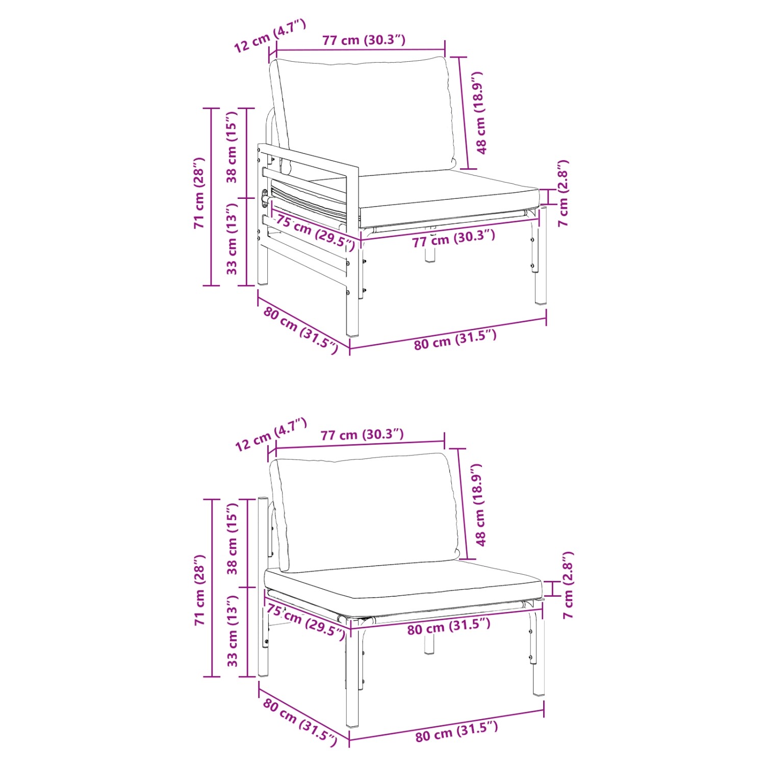 vidaXL Garten-Sofa-Set, 4-teilig, Anthrazit, Stahl, Maße. Gartenmöbel für Terrasse und Balkon.
