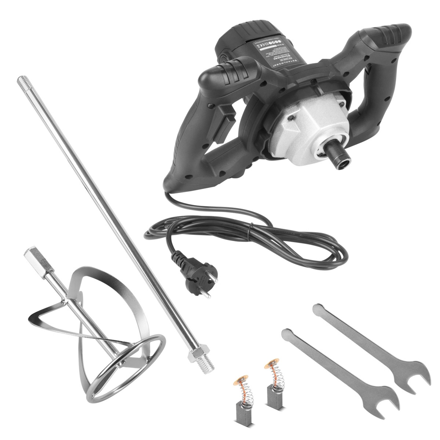 STAHLWERK Rührwerk RW 1200 ST mit Rührkorb, Kohlebürsten und Schraubenschlüsseln.