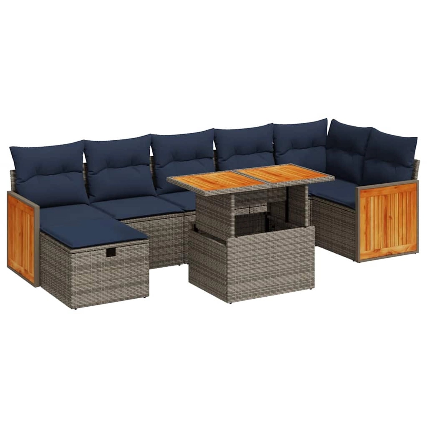 vidaXL 8-Tlg Garten-Sofagarnitur mit Kissen Grau Poly Rattan Akazie 3328167 günstig online kaufen