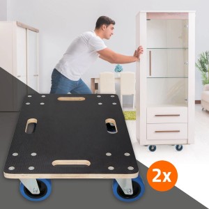 2er Set ECD Germany Transportroller 40x60cm mit Rollbrett und blauen Rädern.