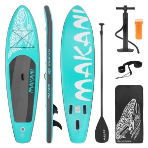 Türkisfarbenes ECD Germany Stand Up Paddle Board Makani 320 mit Zubehör Set.