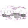 vidaXL 9-teiliges Garten-Sofa-Set, schwarz, mit Maßen und Details zur Konfiguration.