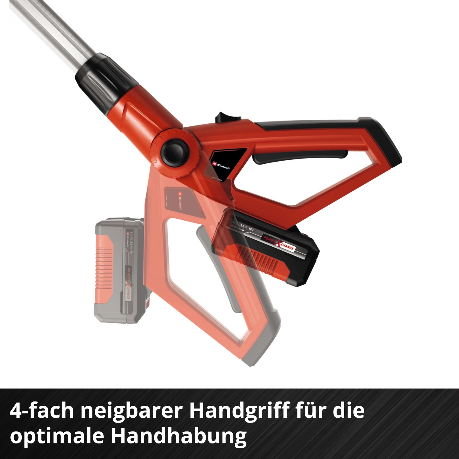 Einhell Akku-Teleskop-Heckenschere GE-HH 18/45 Li T Solo mit verstellbarem Handgriff.