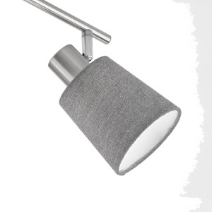 Detailaufnahme: 6-flammige Fischer & Honsel Deckenleuchte Jeff, nickelfarben/grau, mit Stoffschirm.