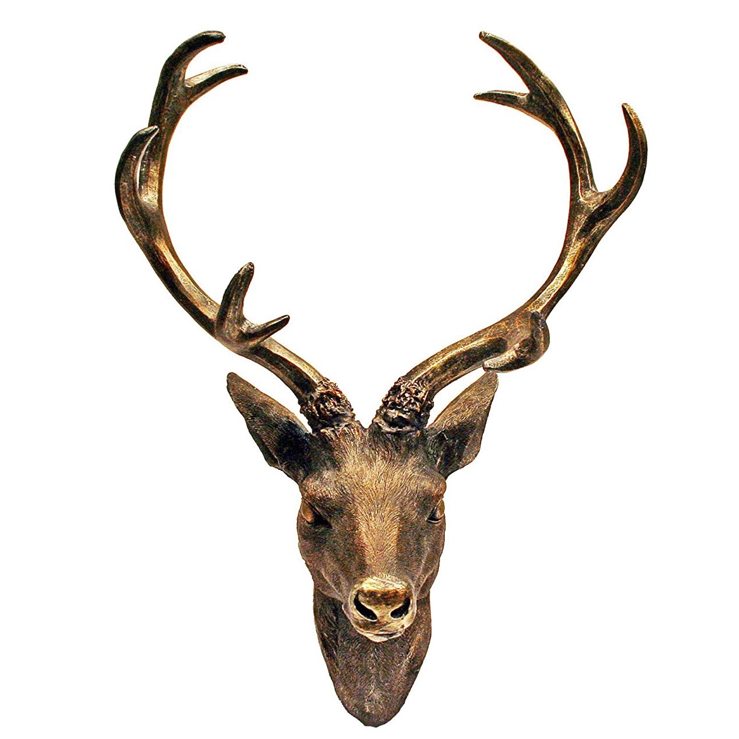 Mojawo Hirschgeweih Hirschkopf Geweih 10 Ender Bronze Optik 14x16x30cm Figur Skulptur