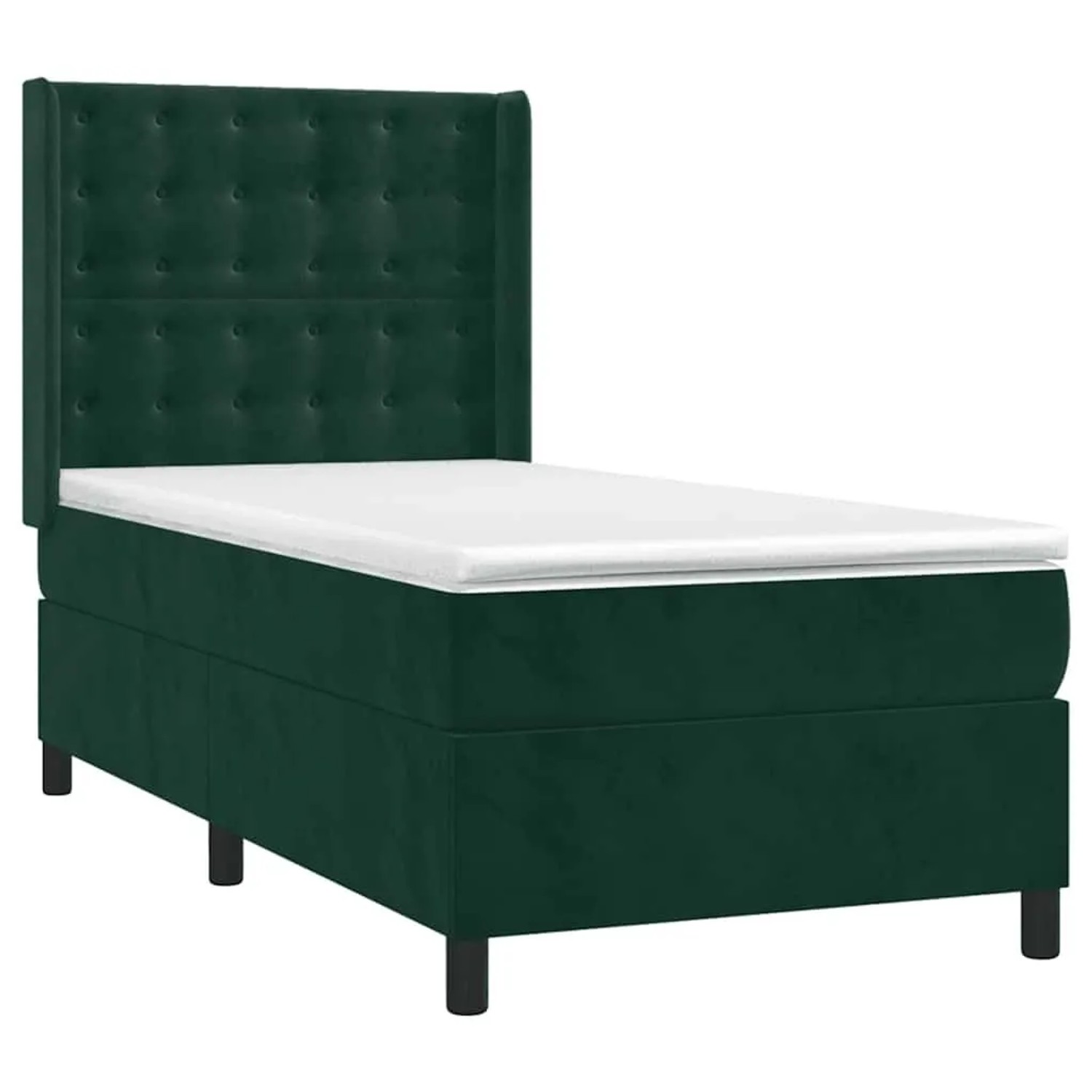 vidaXL Boxspringbett mit Matratze & LED Dunkelgrün 90x200 cm Samt 3139784