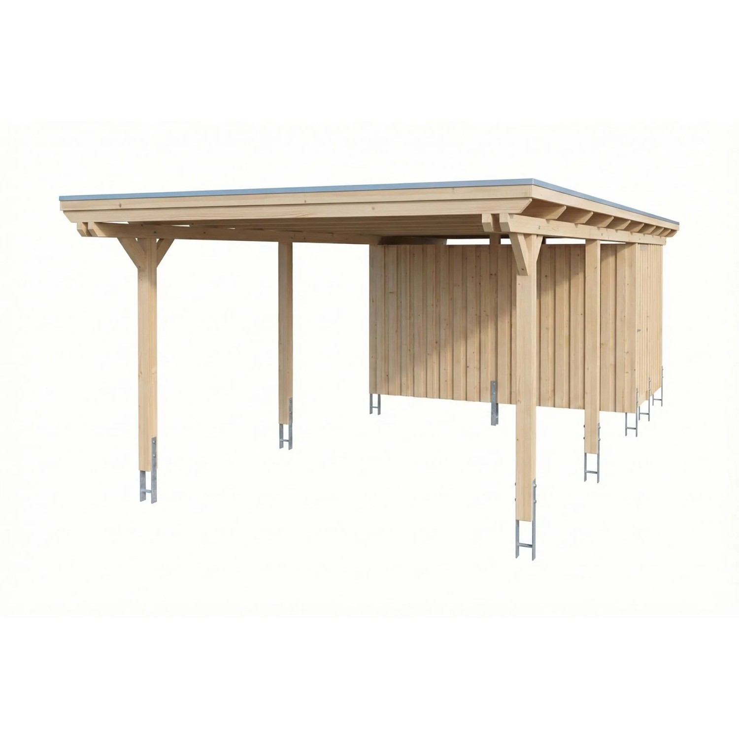 Skan Holz Carport Emsland Stahl-Dachplatten Abstellraum 402 x 846 cm Natur