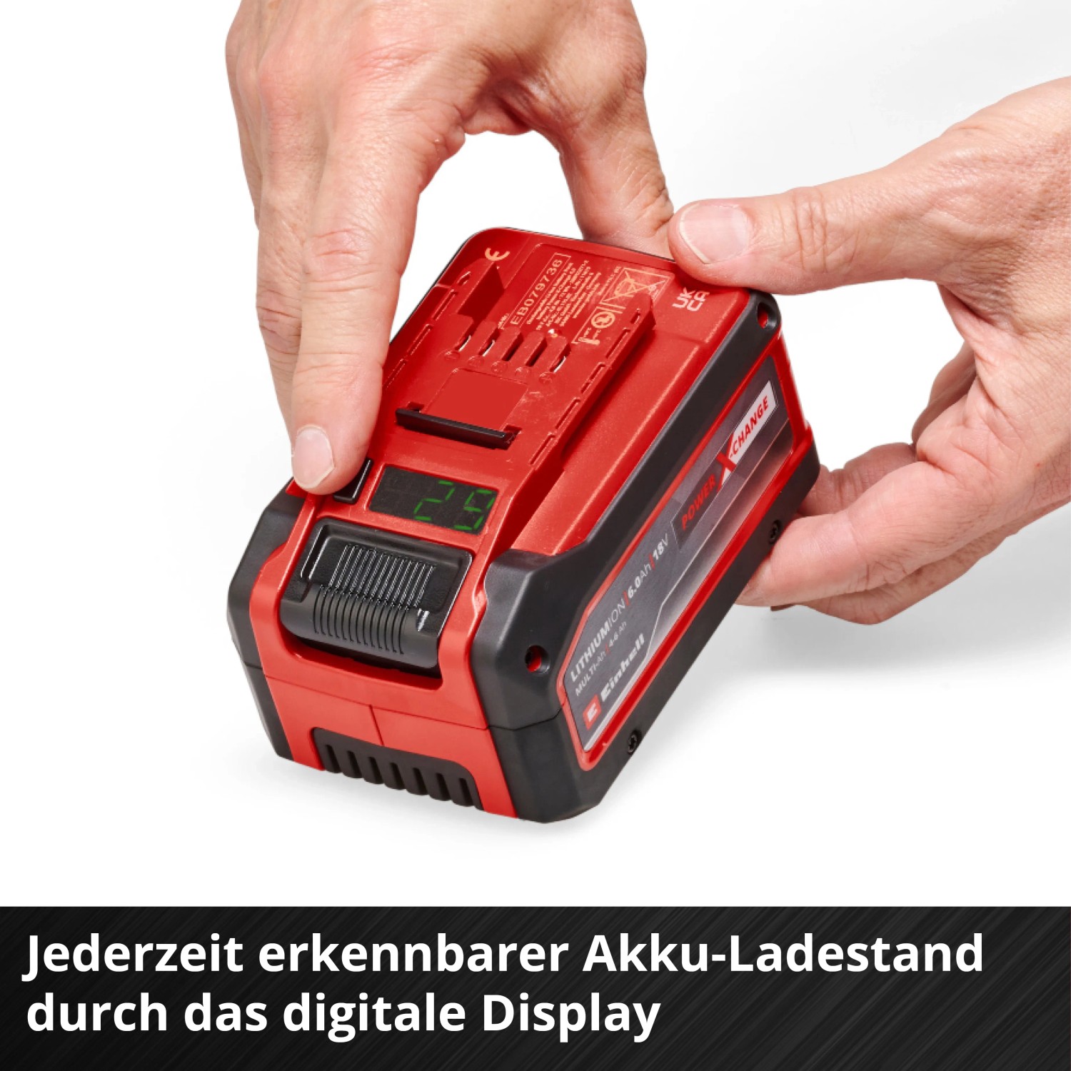 Einhell Power X-Change Akku 18V 4-6 Ah Multi-Ah PXC Plus mit digitaler Ladeanzeige.
