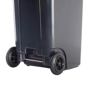 Graue PROREGAL Mülltonne 240 Liter mit Rädern, Detailansicht.