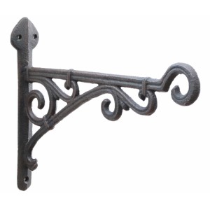 Wandhaken mit Schnörkel, dunkelbraun, aus Gusseisen, 22,5 cm, für Gartendeko oder Blumenampel.