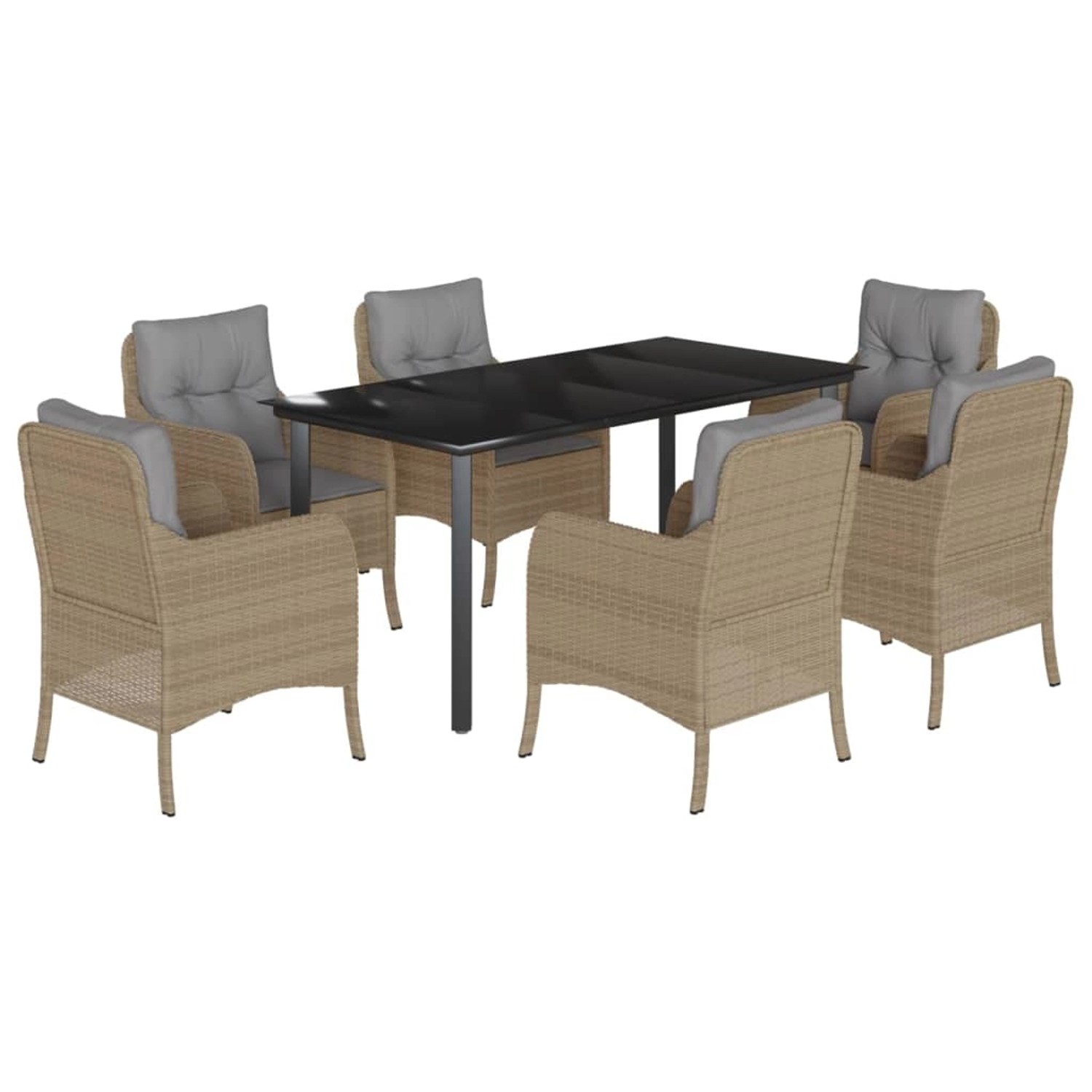 vidaXL 7-Tlg Garten-Essgruppe mit Kissen Beige Poly Rattan 3211987 günstig online kaufen
