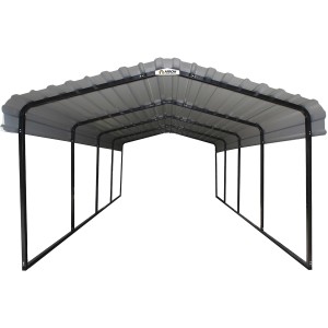 Schwarzer/grauer ShelterLogic Carport Neapel, 610x370 cm, mit Stahlkonstruktion.