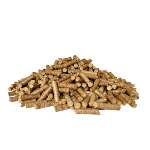 Haufen brauner PINI Grillpellets aus Buchen- und Eichenholz, 6mm Durchmesser, für BBQ, Smoker, Pizzaofen.