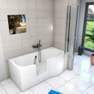 AcquaVapore Seniorendusche und Badewanne mit Tür, 170x85 cm, mit Duschabtrennung.
