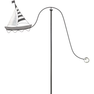 Graues Windspiel Schiff aus Metall, 125 cm hoch, maritime Gartendekoration für den Außenbereich.