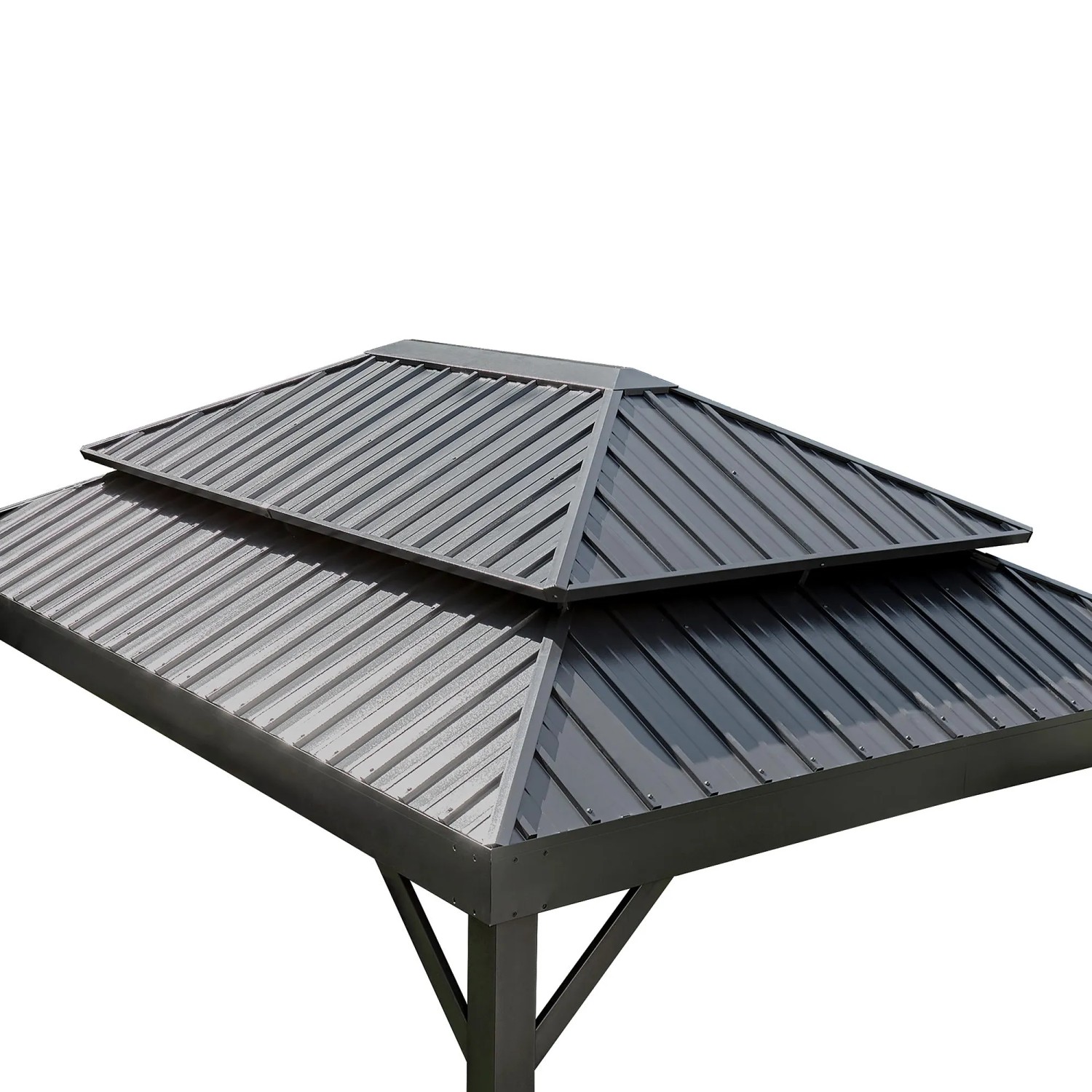 Detailaufnahme des schwarzen Sojag Pavillon London mit Doppeldach.
