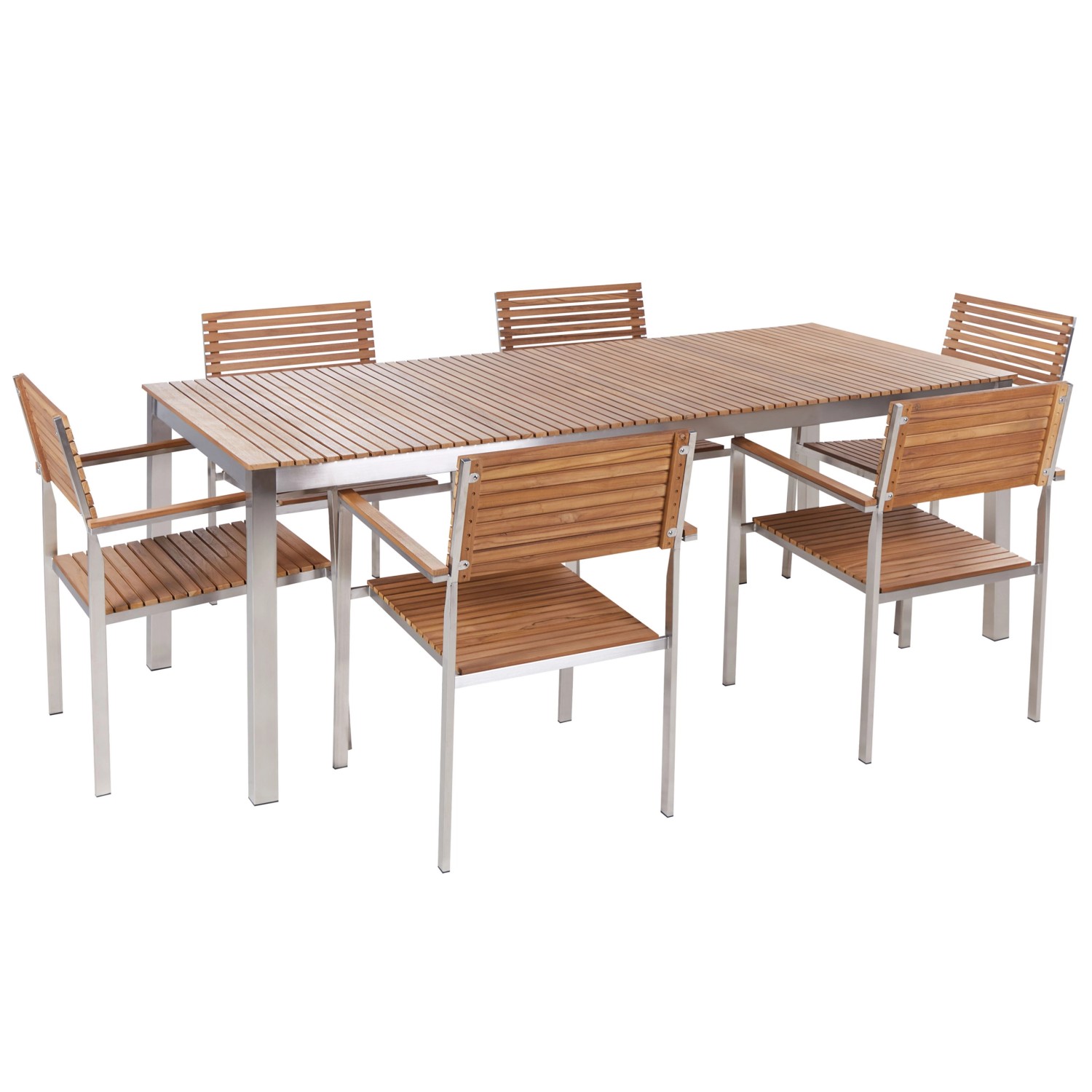 Beliani Gartentisch Set VIAREGGIO Heller Holzfarbton Silber günstig online kaufen