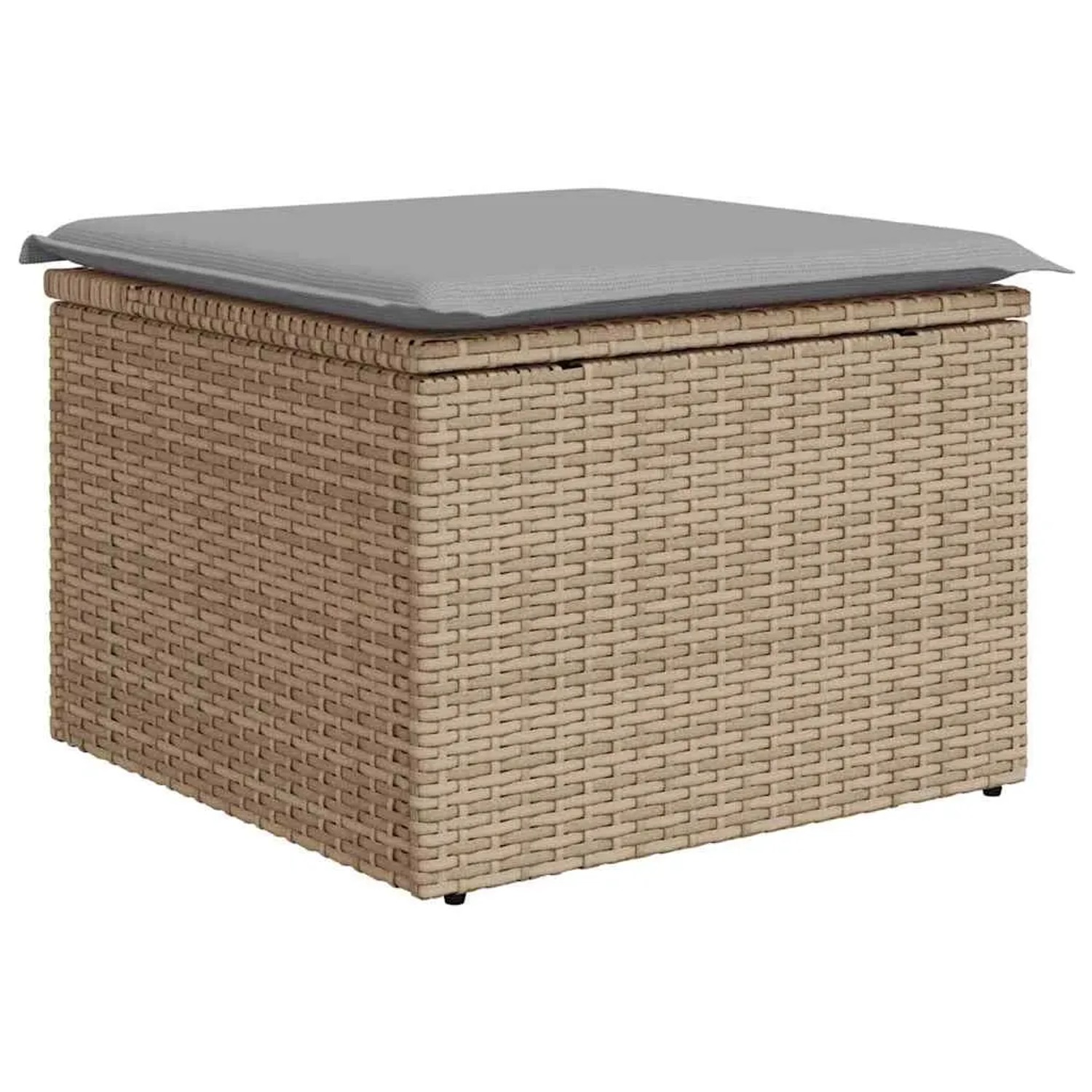 Beiger Poly Rattan Fußhocker mit grauem Kissen, Teil des vidaXL Garten-Sofa-Sets