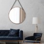 Runder DSK Design Wandspiegel Silver Coiffeur Ø 80 cm mit Kupferrahmen und Lederband.