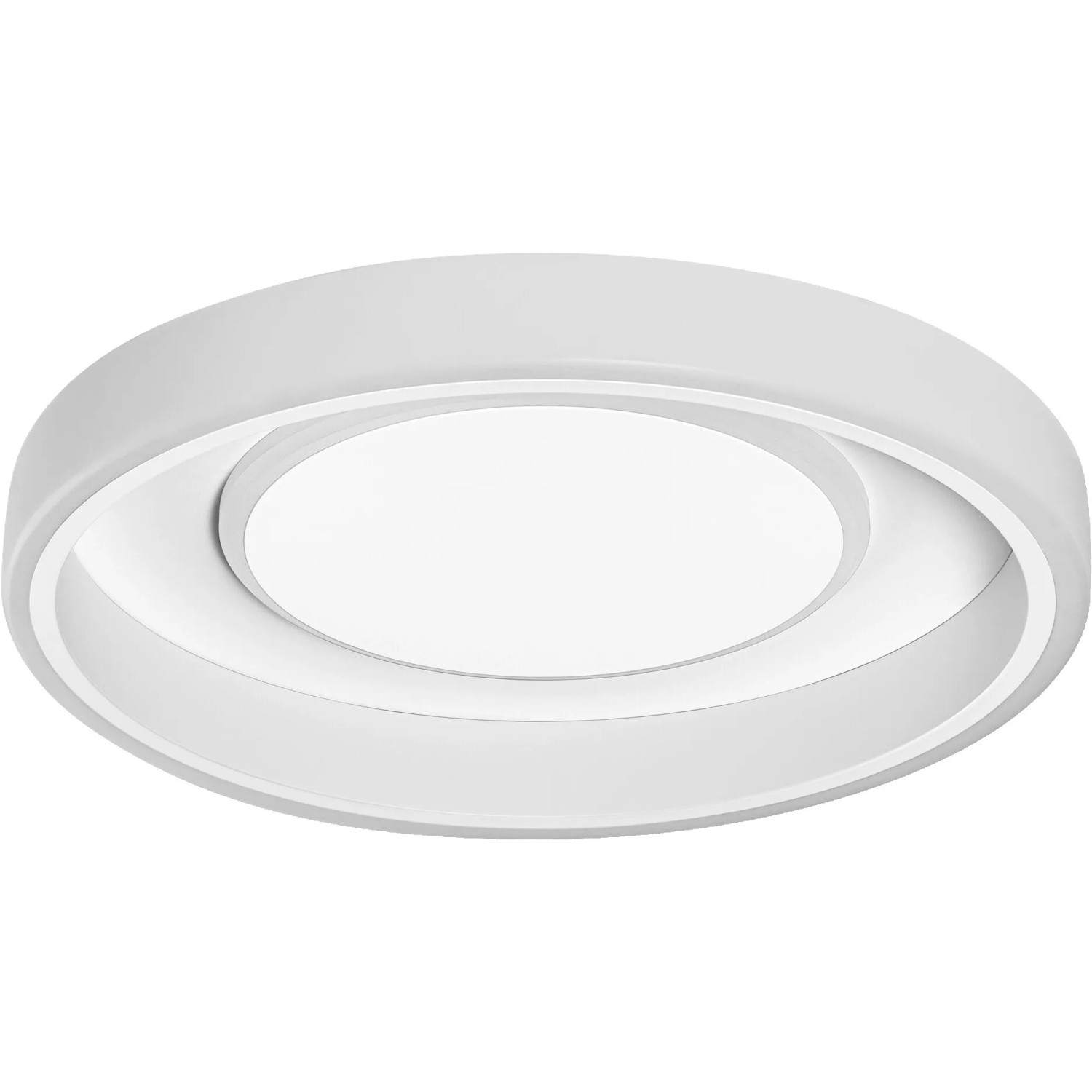 Weiße Ledvance Smart+ WiFi Deckenleuchte Orbis Claria RGBTW, Ø 49 cm. Smarte Lampe mit Haupt- und Seitenlicht.