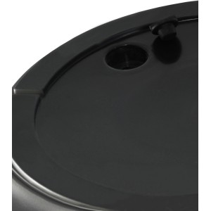 Detailaufnahme Pflanzwerk® Pflanzkübel Pipe, anthrazit, mit Einfüllschacht und Wasserstandsanzeige.