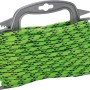 Neongrünes Polypropylen Seil, 6 mm Durchmesser, aufgewickelt auf einer grauen Halterung.