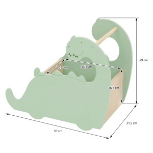 Grüne Joyz Spielzeugkiste Dino aus Holz mit 4 Rollen, 57x31,5x49 cm, Kinderregal.