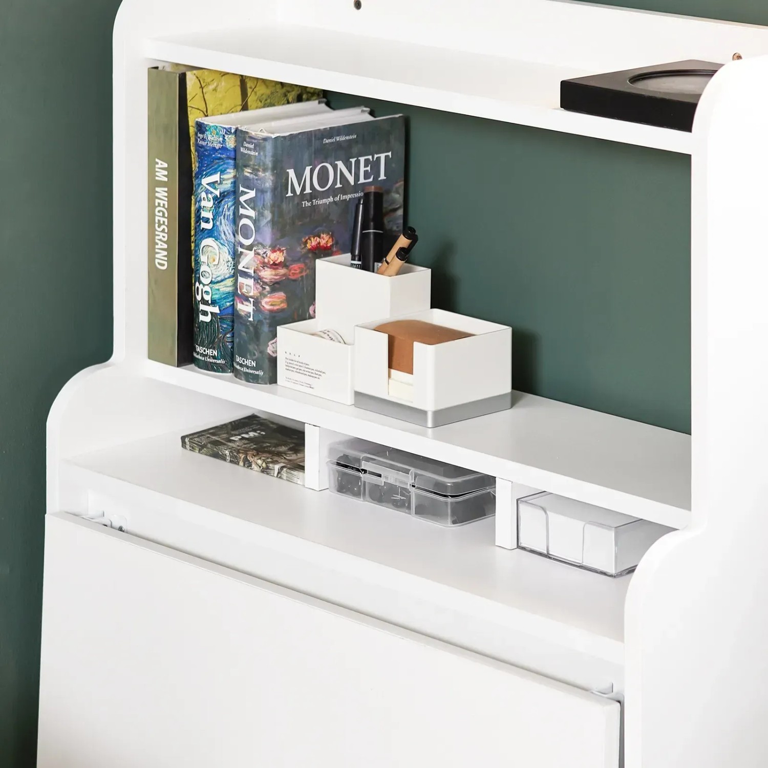 SoBuy Klappbarer Schreibtisch FWT105-W, weiß, mit Regalfächern für Homeoffice.