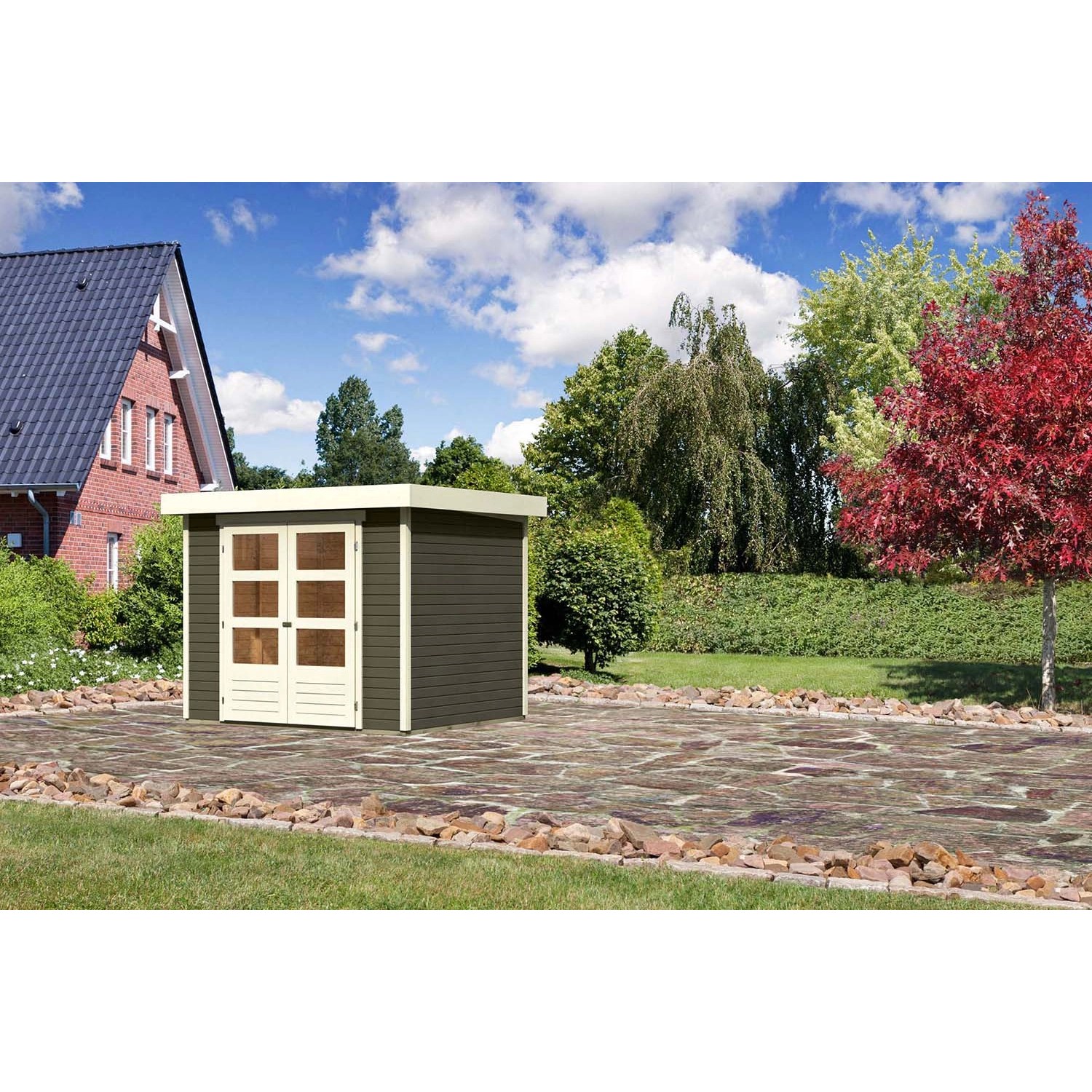 Karibu Holz-Gartenhaus Boras Terragrau Flachdach Lackiert 238 cm x 213 cm günstig online kaufen