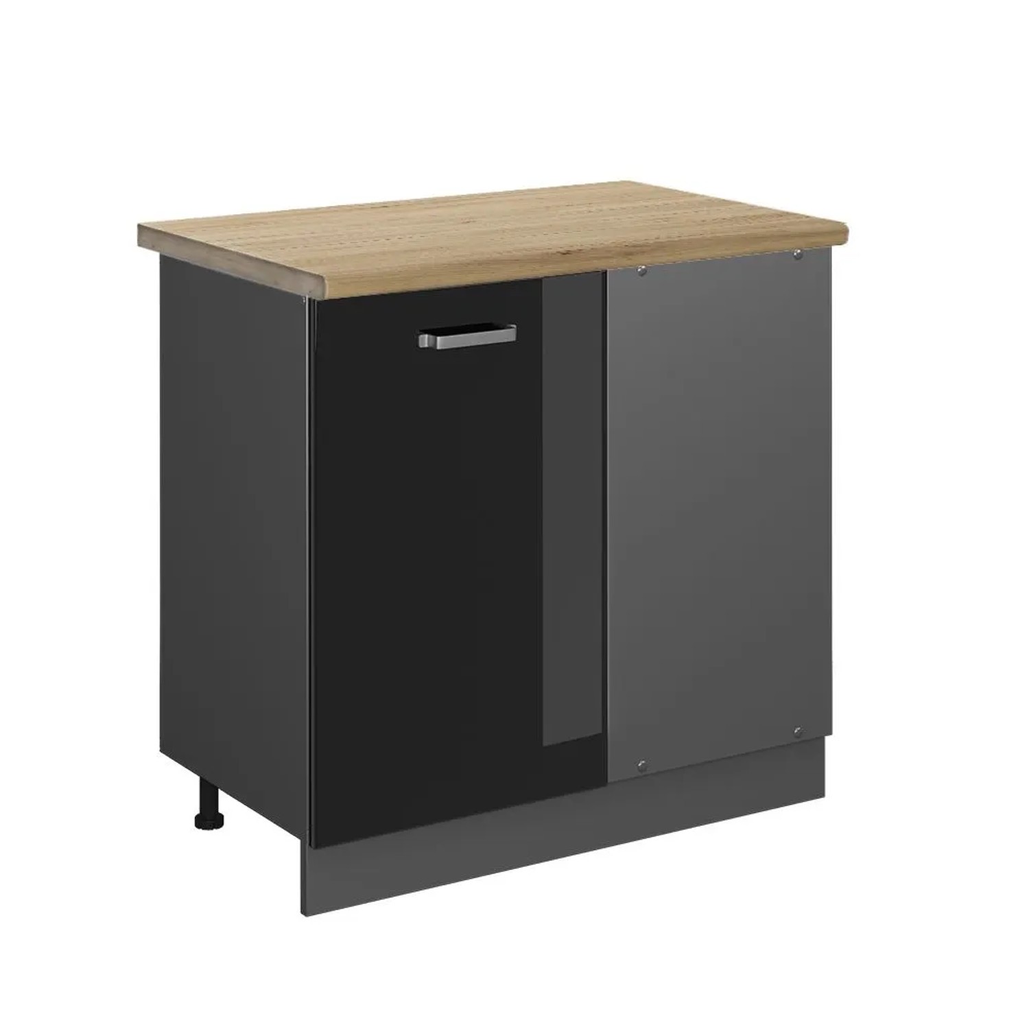 Vicco Eckunterschrank R-Line Schwarz Hochglanz Anthrazit 86 cm AP Eiche