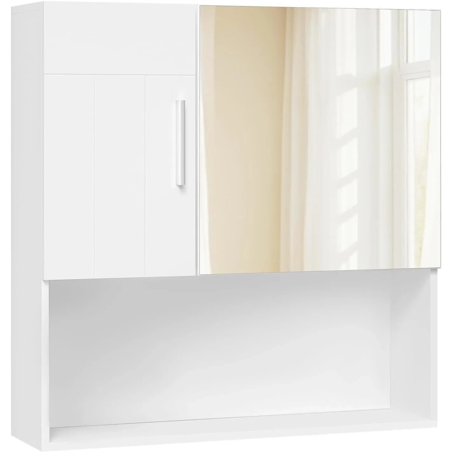EUGAD Spiegelschrank mit Tür 5 Fächern aus E1-MDF