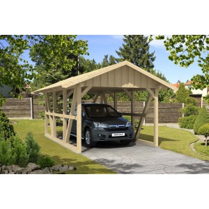 Skan Holz Carport Schwarzwald mit Rückwand, naturbelassen, für PKW. Inklusive Dachschalung.